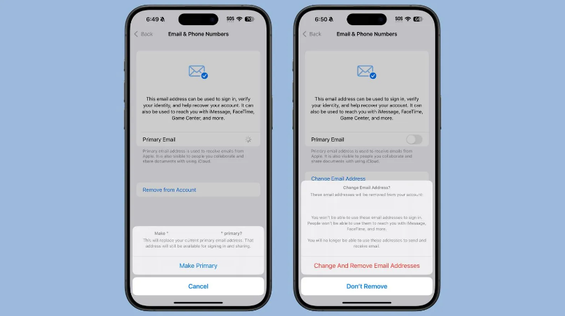 庐江苹果手机维修分享苹果 iOS 18.1 支持设置“主要”邮箱地址并更改 iCloud 邮箱 