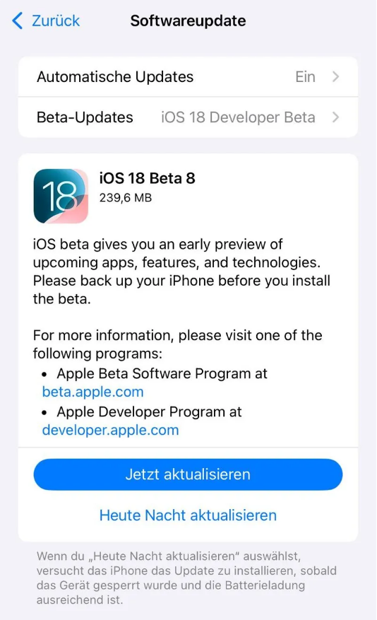 庐江苹果手机维修分享苹果 iOS / iPadOS 18 开发者预览版 Beta 8 发布 